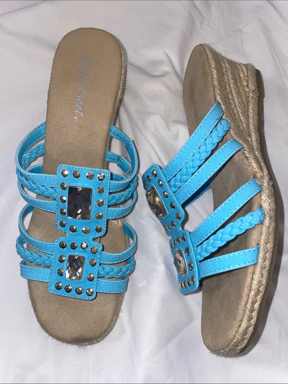 easy street Turquoise Jeweled Braided Slide Sandals